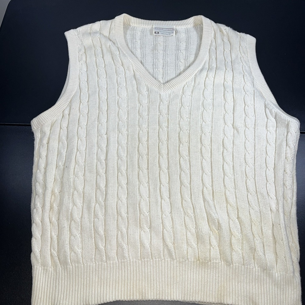 Vintage Lord Jeff Mens Sweater Vest Cable Knit Front Vintage Size XL Cream White - Picture 1 of 4
